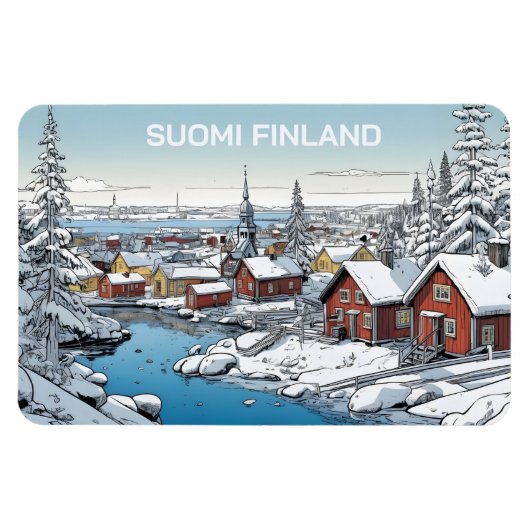 Finland Winter Illustratie Magneet (Horizontaal)
