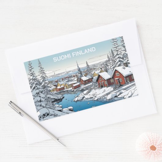 Finland Winter Illustratie Rechthoekige Sticker (Envelop)