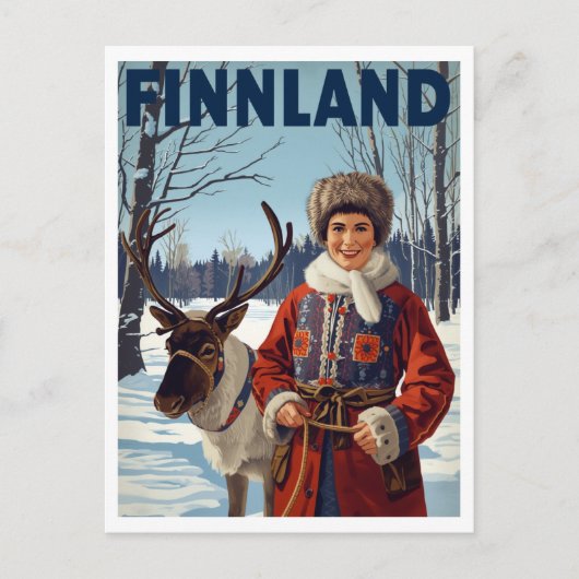 Finland Winter Rendier Samen Vrouw Briefkaart (Voorkant)