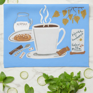 Finland Zwarte Koffie Scandi Herfst Illustratie Theedoek