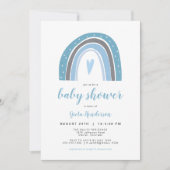 FINN | Bohemian Dusty Blue Rainbow Baby shower Kaart (Voorkant)