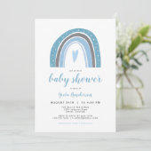 FINN | Bohemian Dusty Blue Rainbow Baby shower Kaart (Staand voorkant)