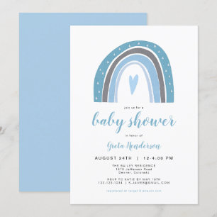 FINN   Bohemian Dusty Blue Rainbow Baby shower Kaart