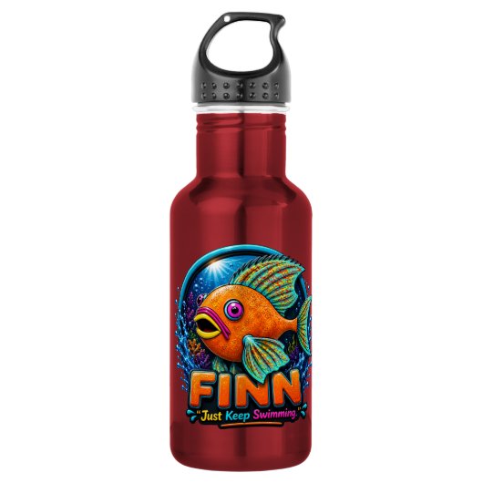Finn de Dolfijn – “Rideer de Golven van Wonder” Waterfles (Voorkant)
