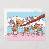 Finnen met roze sakura bloemen briefkaart (Voorkant / Achterkant)