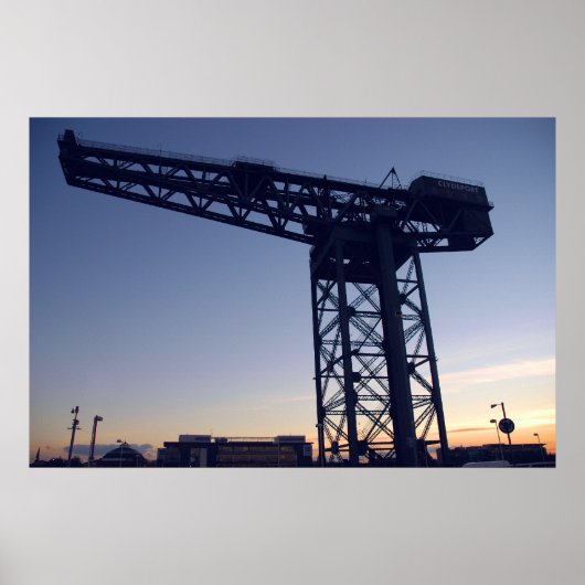Finnieston Crane bij zonsondergang over Glasgow Poster (Voorkant)