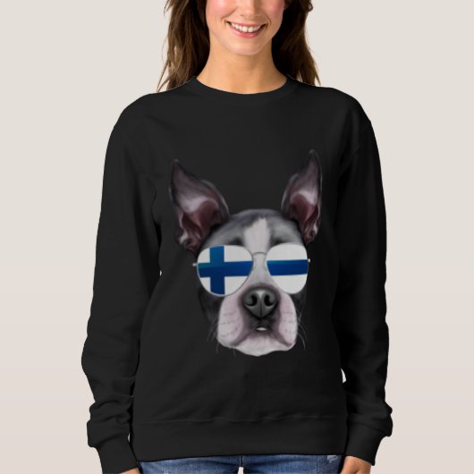Finnish Flag Boston Terrier Dog Finland Pocket Trui (Voorkant)