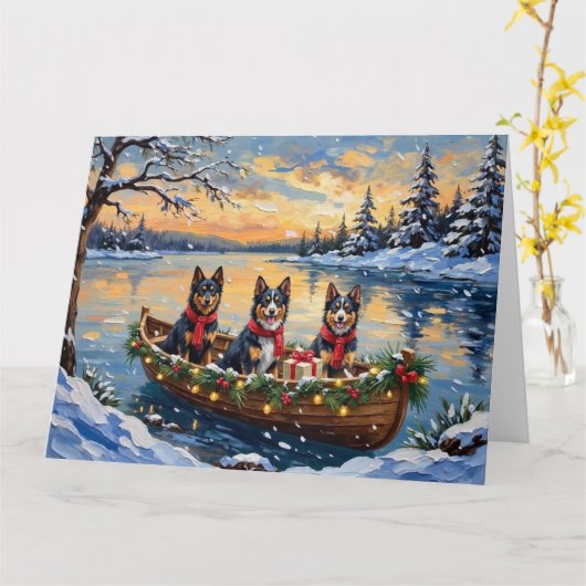 Finnish Lapphund Christmas Boat Holiday Kaart (Gele Bloem)