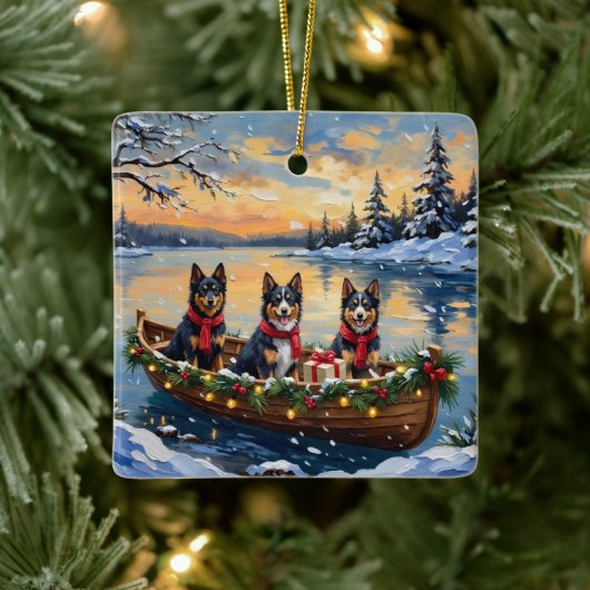 Finnish Lapphund Christmas Boat Holiday Keramisch Ornament (Boom)