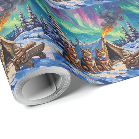 Finnish Lapphund Christmas Northern Lights Arctic Cadeaupapier (Rol Hoek)