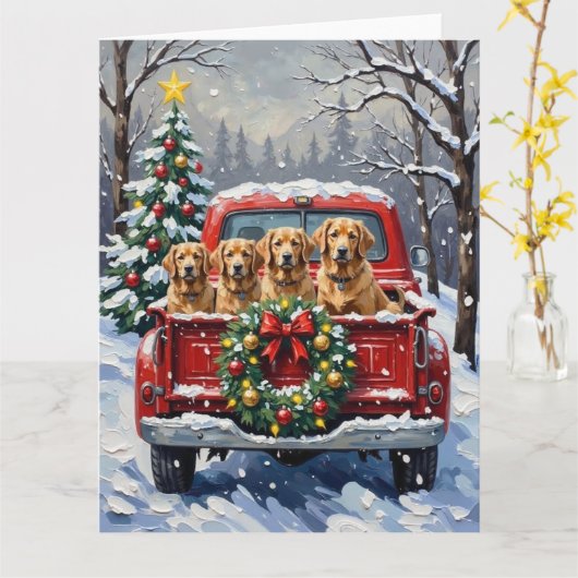 Finnish Lapphund Christmas Red Truck Holiday Kaart (Gele Bloem)