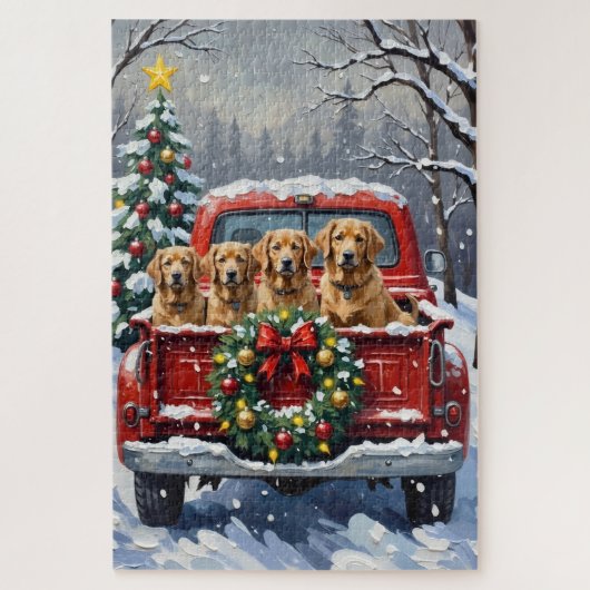 Finnish Lapphund Christmas Red Truck Holiday Legpuzzel (Verticaal)