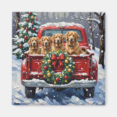 Finnish Lapphund Christmas Red Truck Holiday Magneet (Voorkant)