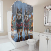 Finnish Lapphund Dogs Christmas Snow Holiday Douchegordijn (In situ)