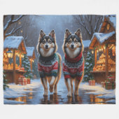 Finnish Lapphund Dogs Christmas Snow Holiday Fleece Deken (Voorkant (Horizontaal))