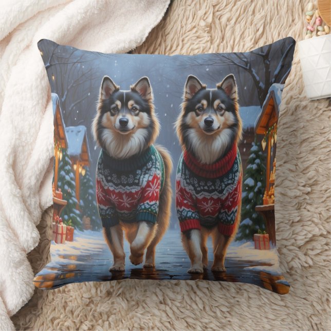 Finnish Lapphund Dogs Christmas Snow Holiday Kussen (Deken)