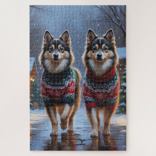 Finnish Lapphund Dogs Christmas Snow Holiday Legpuzzel (Verticaal)
