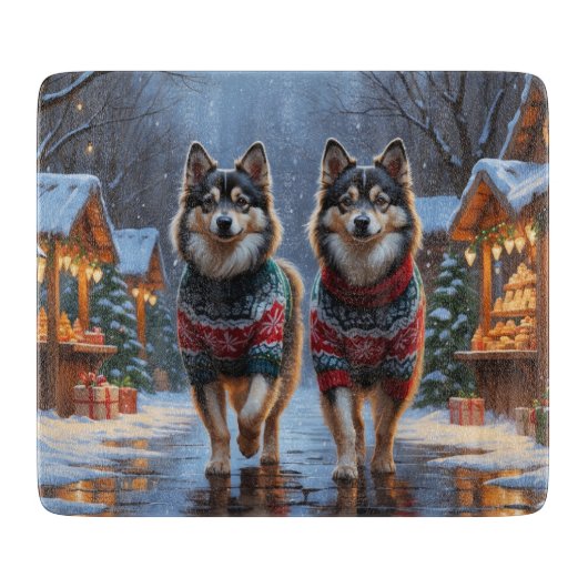 Finnish Lapphund Dogs Christmas Snow Holiday Snijplank (Voorkant)