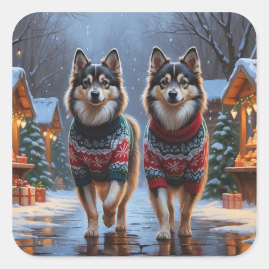 Finnish Lapphund Dogs Christmas Snow Holiday Vierkante Sticker (Voorkant)