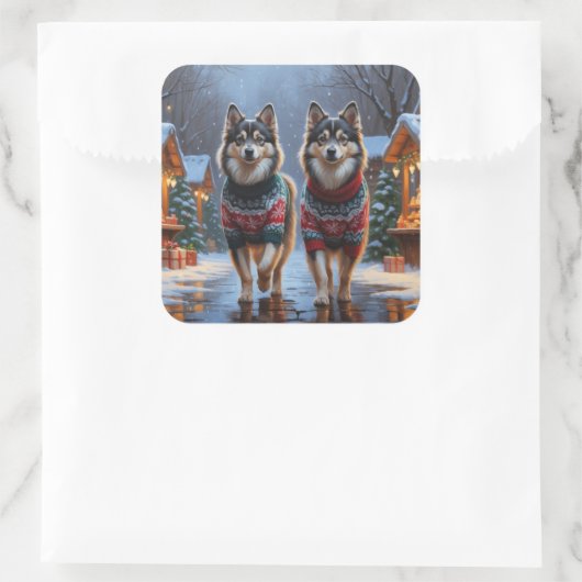Finnish Lapphund Dogs Christmas Snow Holiday Vierkante Sticker (Tas)