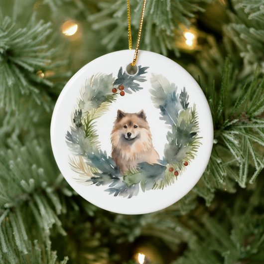 Finnish Lapphund Kerstkrans Festieve Puppy Keramisch Ornament (Boom)