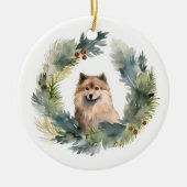 Finnish Lapphund Kerstkrans Festieve Puppy Keramisch Ornament (Voorkant)