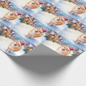 Finnish Lapphund Snowy Village Santa Hat Christmas Cadeaupapier (Hoek)