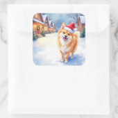 Finnish Lapphund Snowy Village Santa Hat Christmas Vierkante Sticker (Tas)