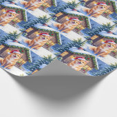 Finnish Spitz Snowy Cabin Santa Hat Christmas Art Cadeaupapier (Hoek)