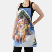 Finnish Spitz Snowy Cabin Santa Hat Christmas Art Schort (Insitu)