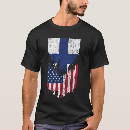 Fins-Amerikaanse vlaggen verscheurd Finland T-shirt (Voorkant)