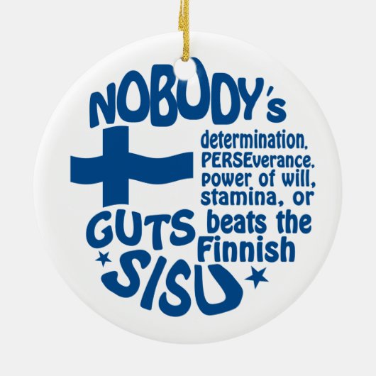 Fins SISU-versieringsmiddel, dubbelzijdig Keramisch Ornament (Achterkant)