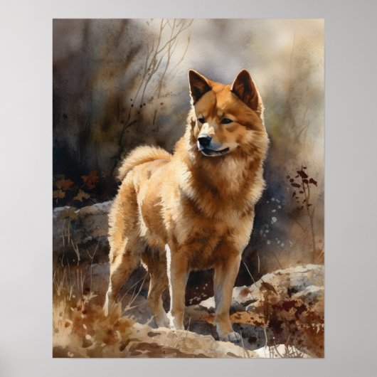 Fins Spitz Dog Art Print Poster (Voorkant)