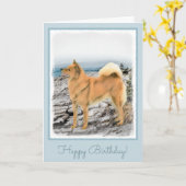 Fins Spitz in Seashore Painting - Dog Art Kaart (Gele Bloem)