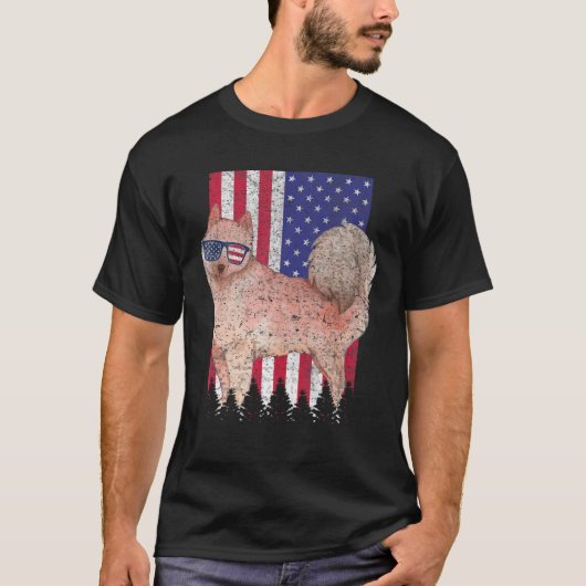 Fins Spitz Patriotic Dog USA Pride American Fla T-shirt (Voorkant)