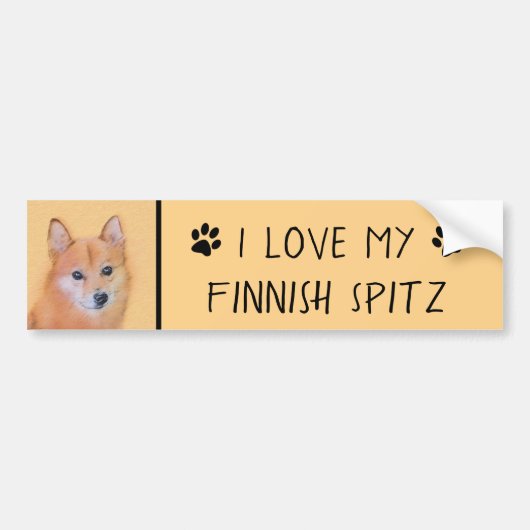 Fins Spitz-schilderij - Cute Original Dog Art Bumpersticker (Voorkant)