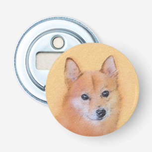 Fins Spitz-schilderij - Cute Original Dog Art Button Flesopener