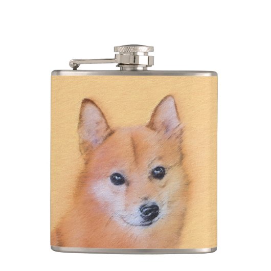 Fins Spitz-schilderij - Cute Original Dog Art Heupfles (Voorkant)