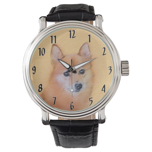 Fins Spitz-schilderij - Cute Original Dog Art Horloge (Voorkant)