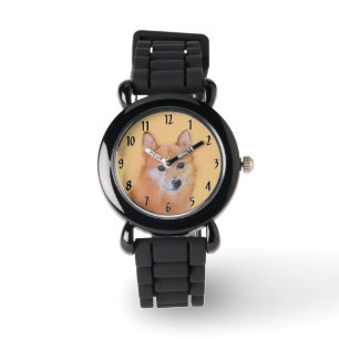 Fins Spitz-schilderij - Cute Original Dog Art Horloge