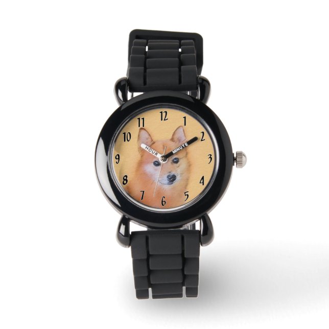 Fins Spitz-schilderij - Cute Original Dog Art Horloge (Voorkant)