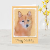 Fins Spitz-schilderij - Cute Original Dog Art Kaart (Gele Bloem)