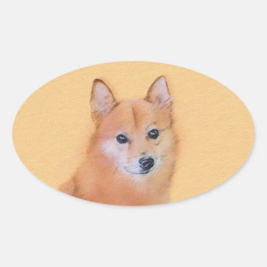 Fins Spitz-schilderij - Cute Original Dog Art Ovale Sticker (Voorkant)
