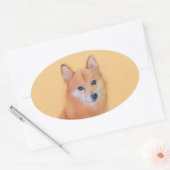 Fins Spitz-schilderij - Cute Original Dog Art Ovale Sticker (Envelop)