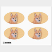 Fins Spitz-schilderij - Cute Original Dog Art Ovale Sticker (Vel)