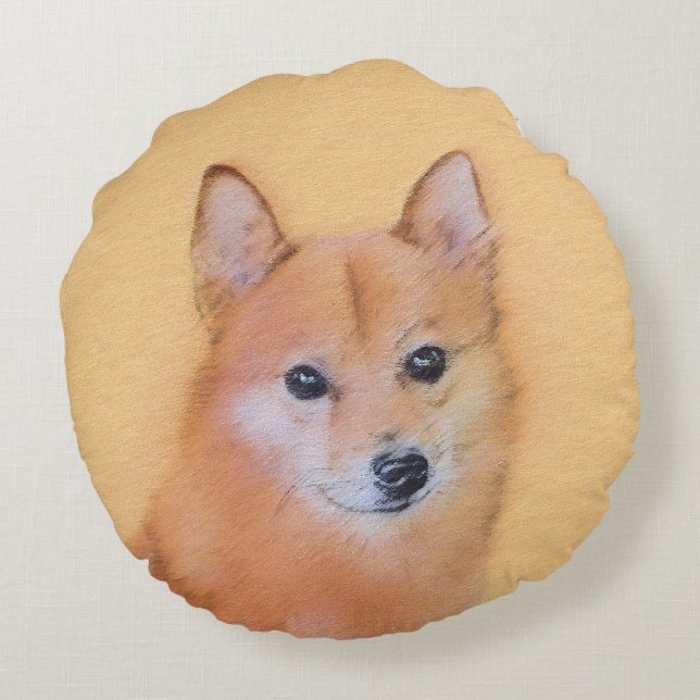 Fins Spitz-schilderij - Cute Original Dog Art Rond Kussen (Achterkant)