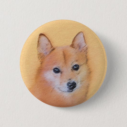 Fins Spitz-schilderij - Cute Original Dog Art Ronde Button 5,7 Cm (Voorkant)