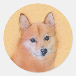 Fins Spitz-schilderij - Cute Original Dog Art Ronde Sticker