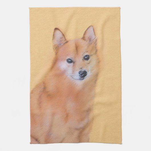 Fins Spitz-schilderij - Cute Original Dog Art Theedoek (Verticaal)