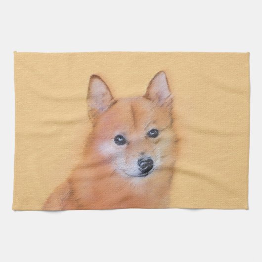Fins Spitz-schilderij - Cute Original Dog Art Theedoek (Horizontaal)